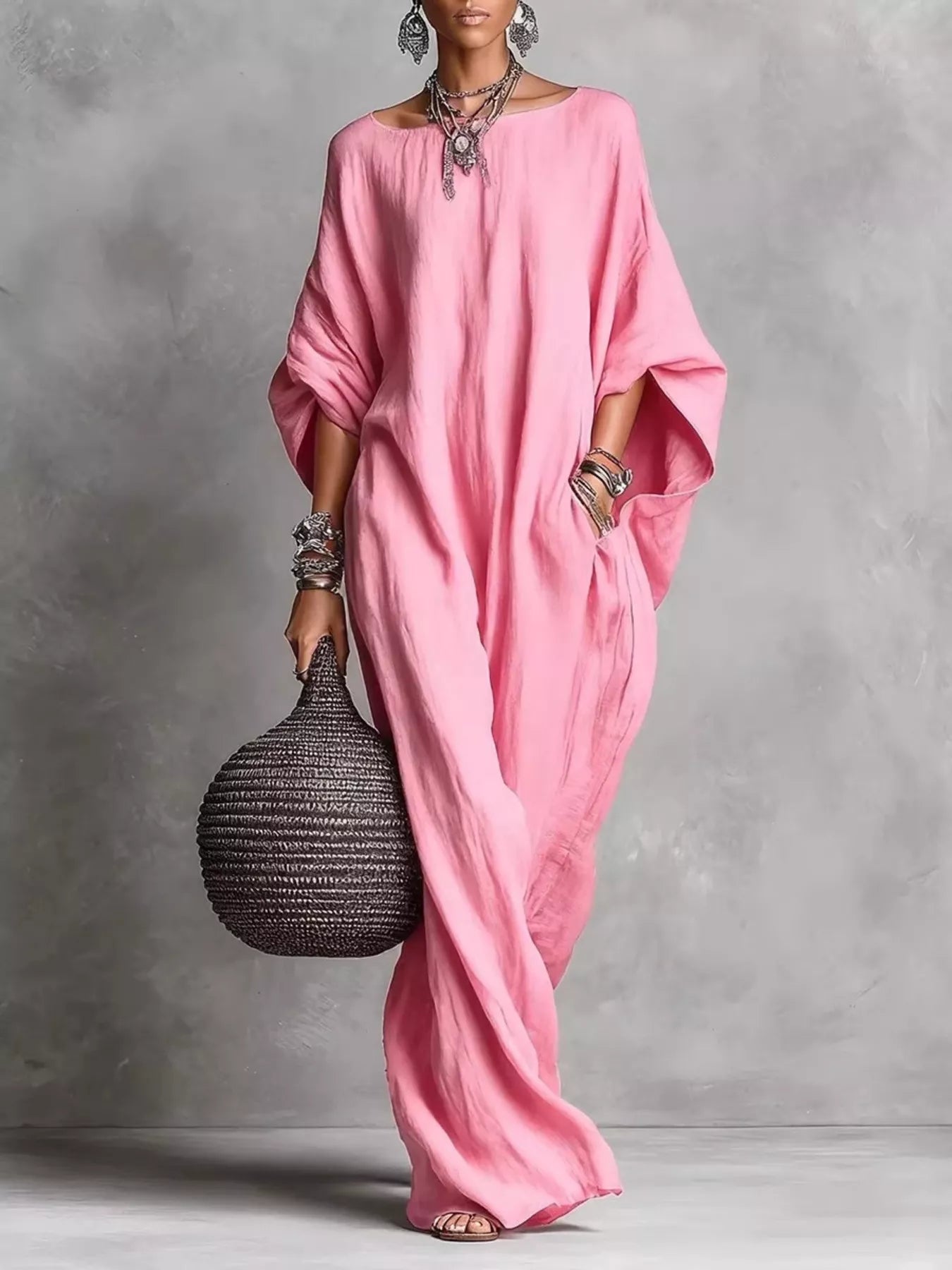 Loose Fit Boat Neck Maxi Dress
