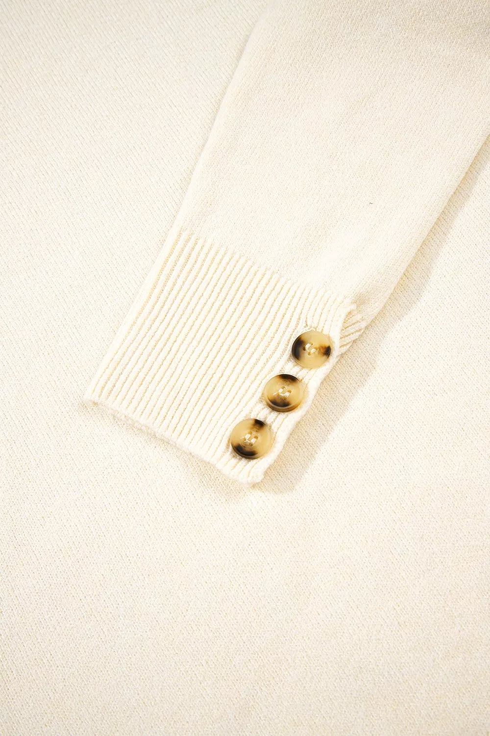 Button-Cuff Crew Neck Sweater