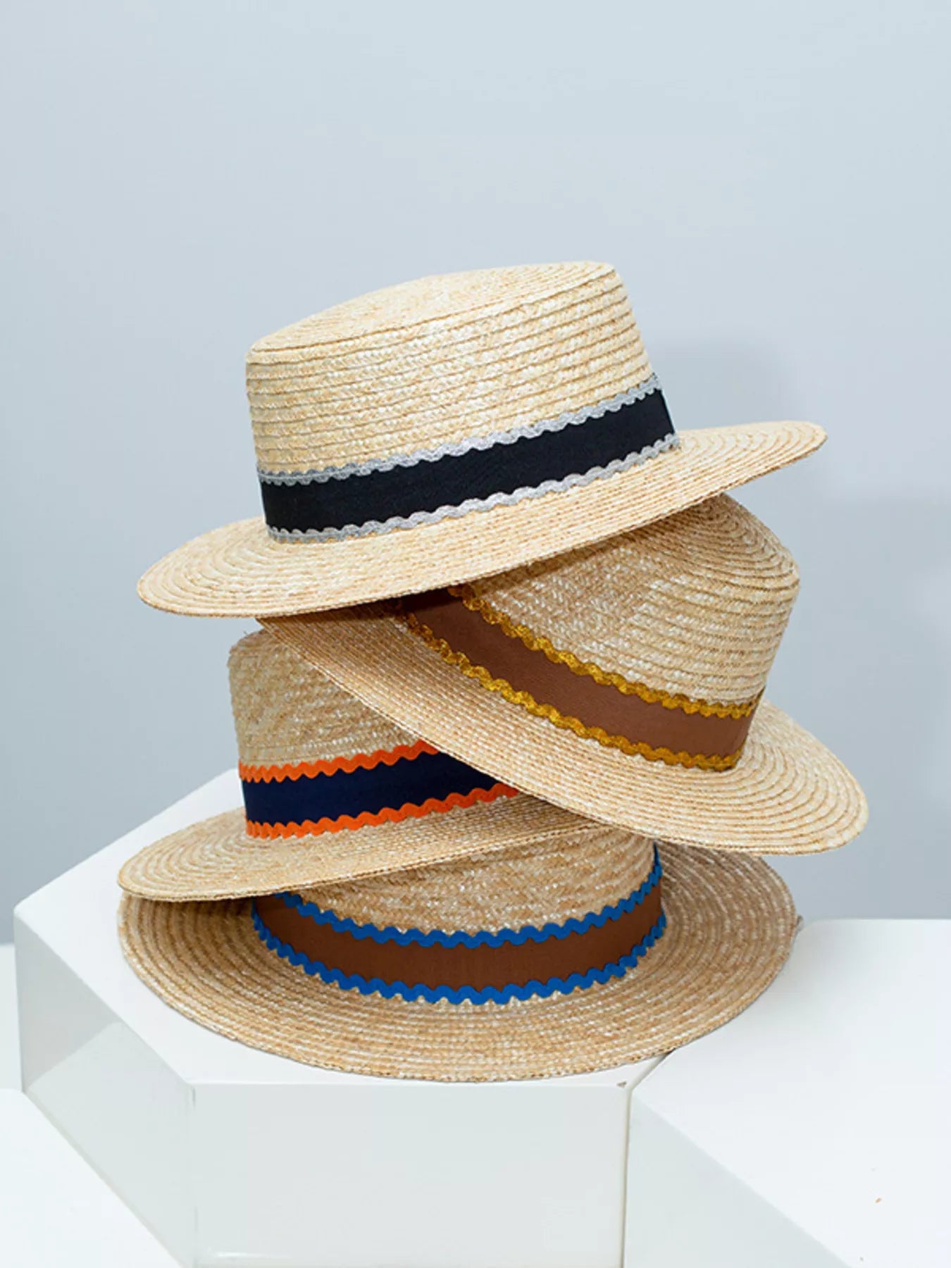 Straw Boater Hat with Decorative Band