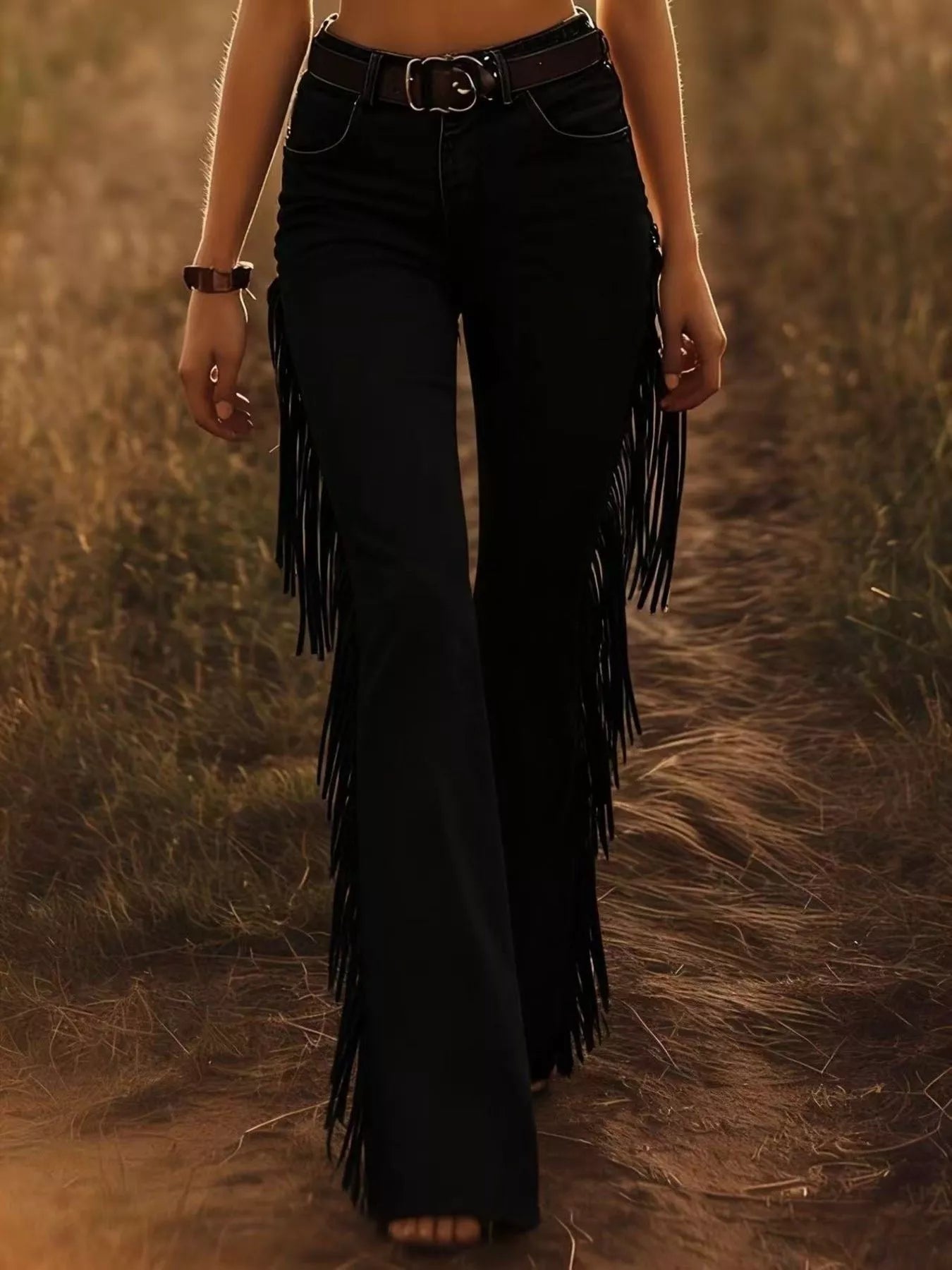 Fringe Trim Flare Pants