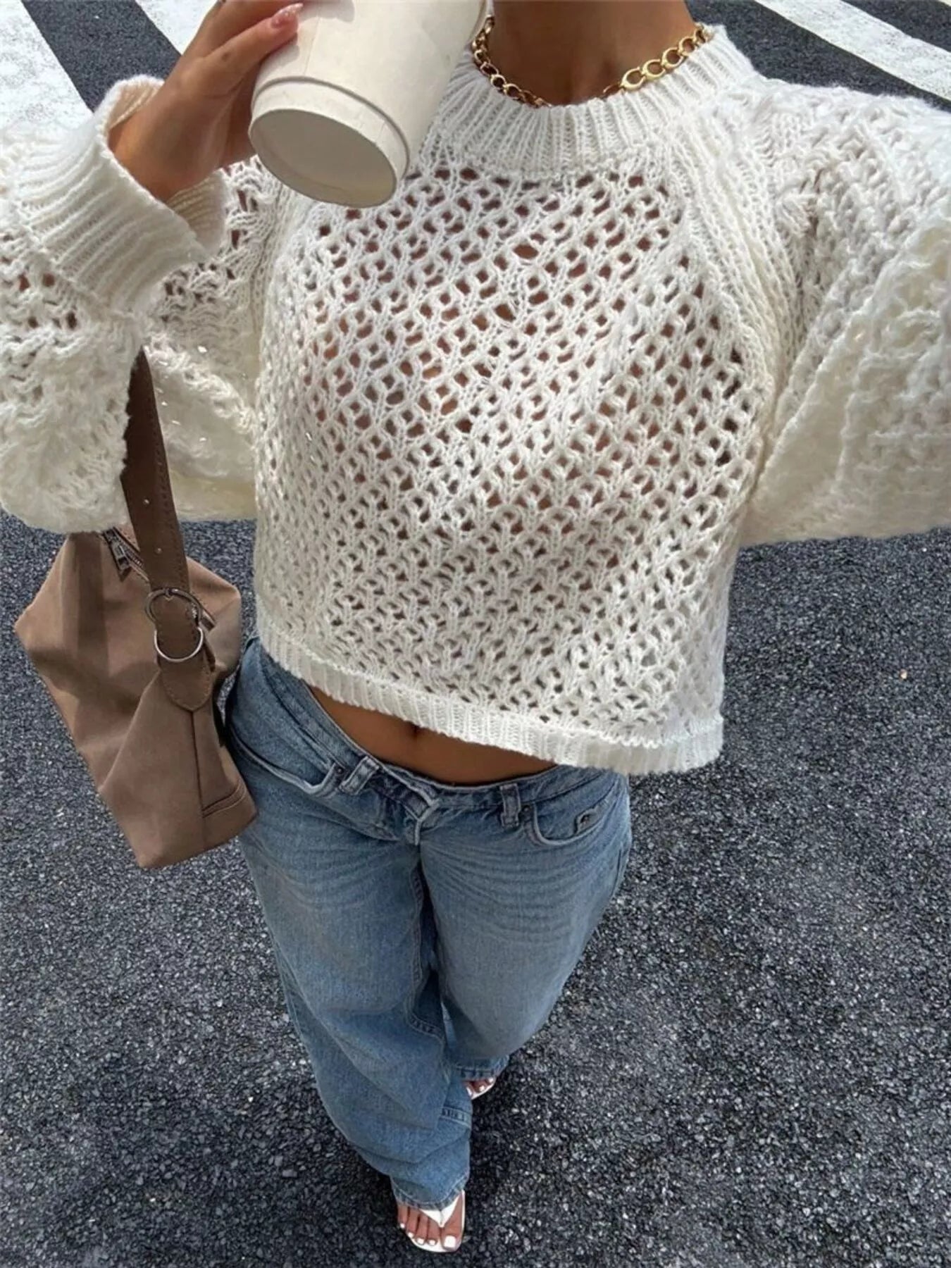 Crochet Knit Raglan Sleeve Sweater