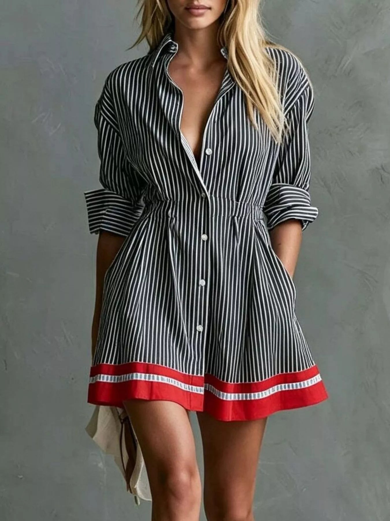 Striped Long Sleeve Shirt Dress