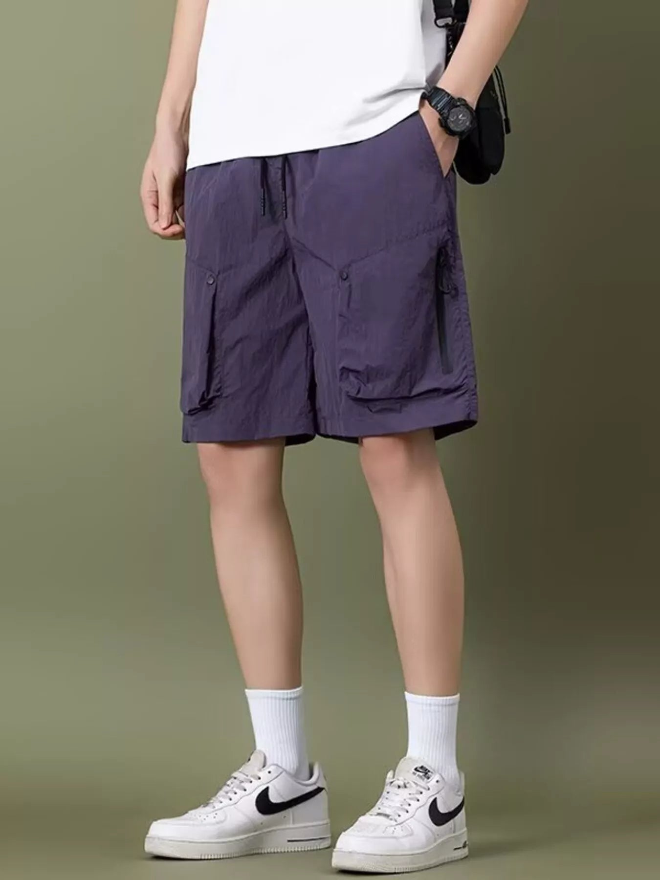 Men's Full Size Lightweight Cargo Shorts with Zipper Pockets Plus Size