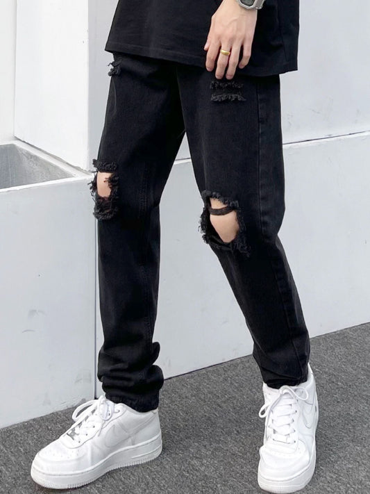 Men's Full Size Distressed Slim Fit Jeans Plus Size