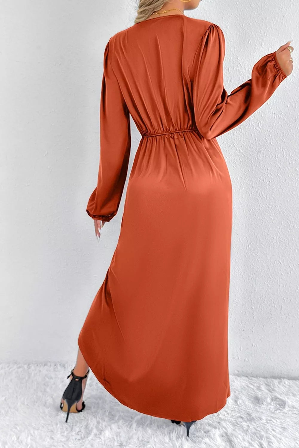 Satin Balloon Sleeve Midi Dress