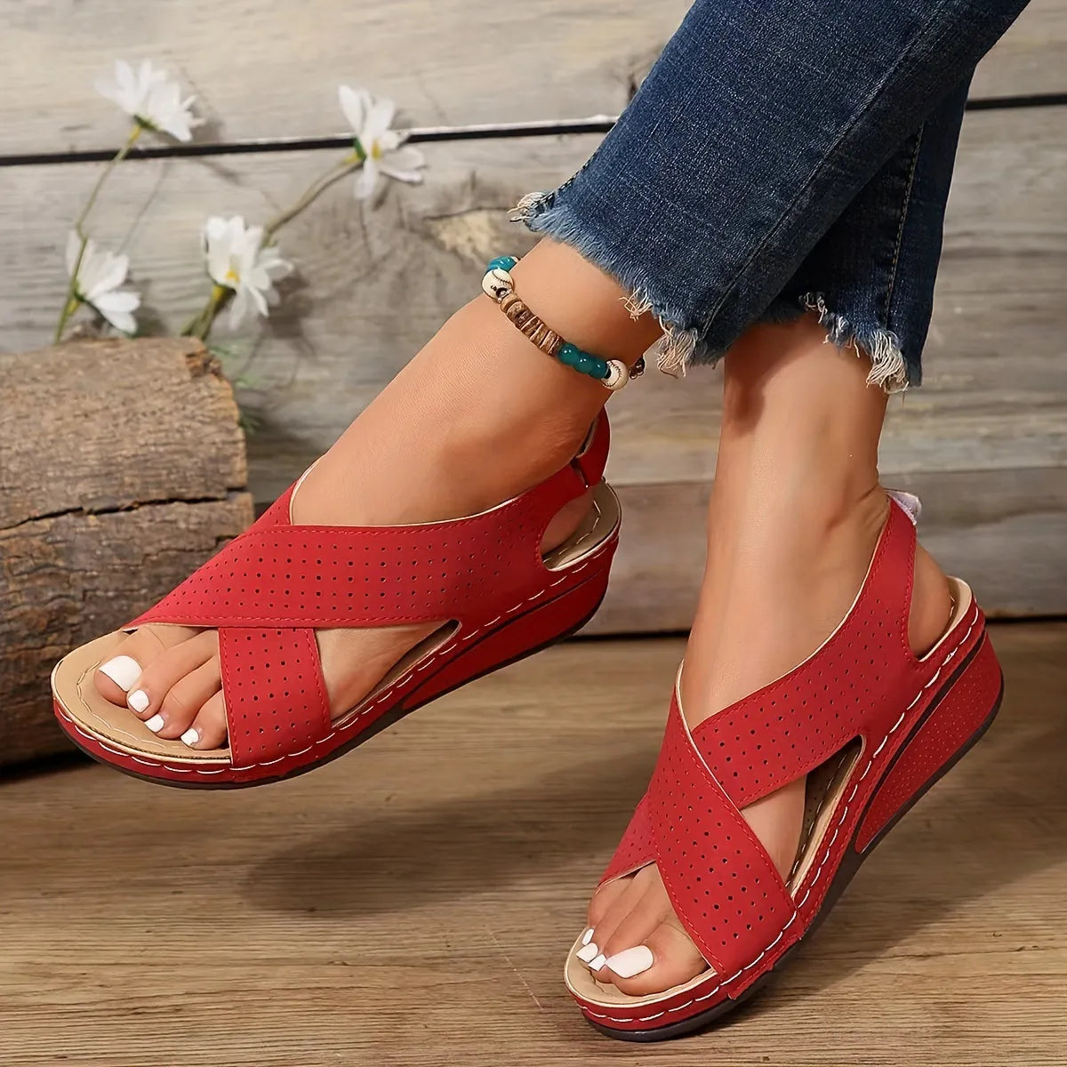 Criss-Cross Comfort Wedge Sandals