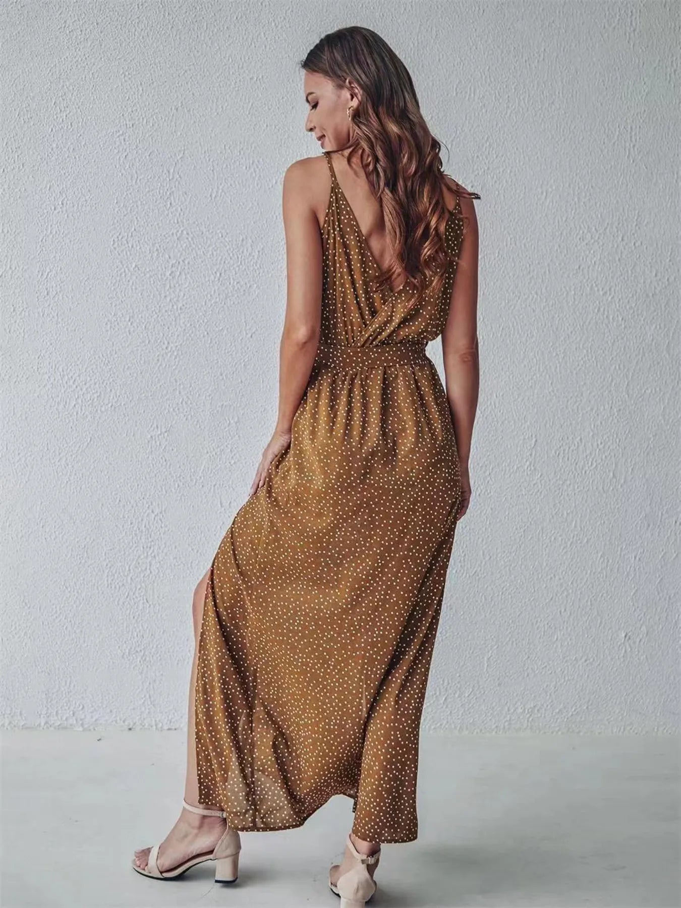 Slit Printed Surplice Midi Dress