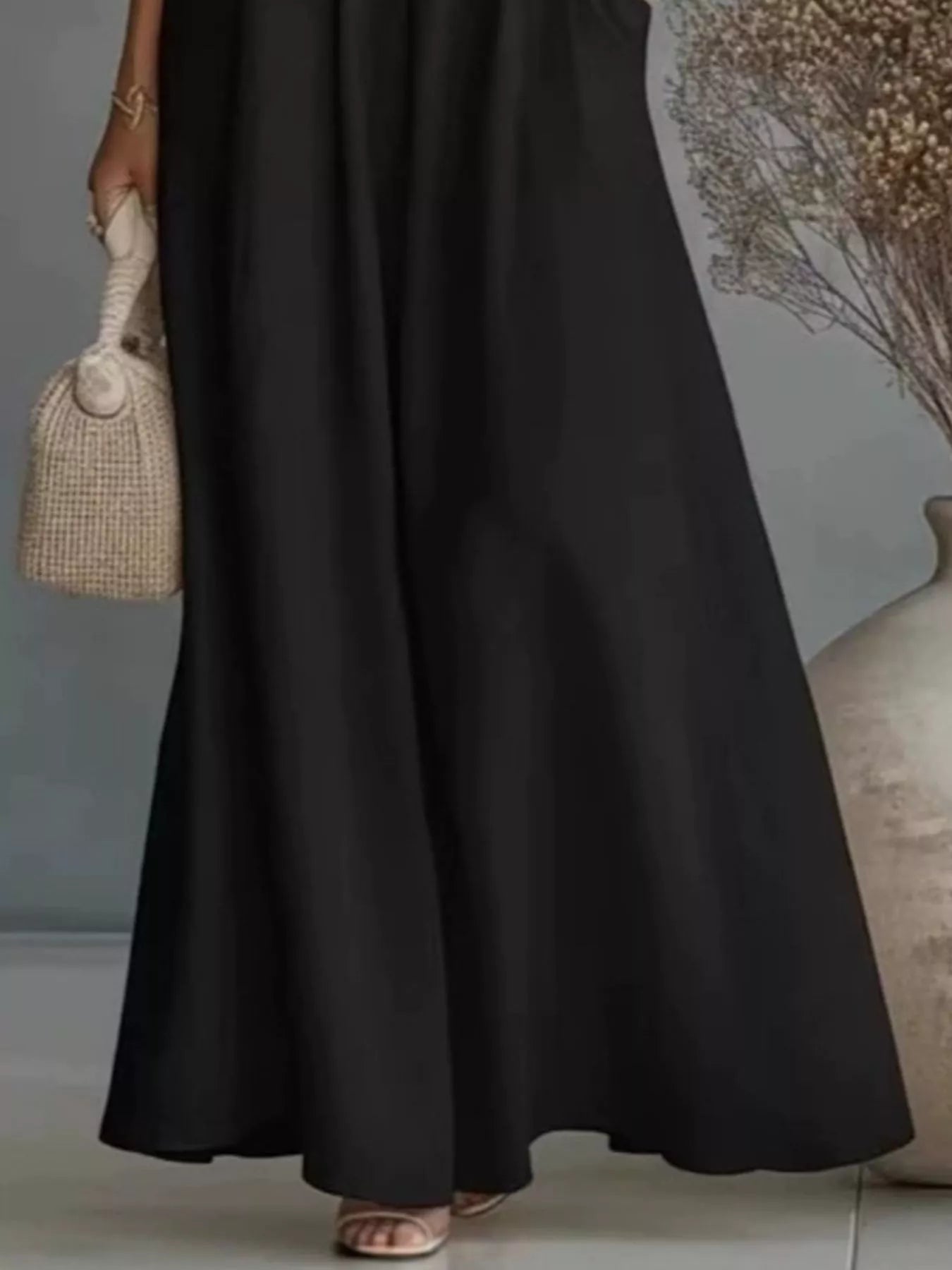 Full Size One Shoulder Top and Wide Leg Pants Set Plus Size