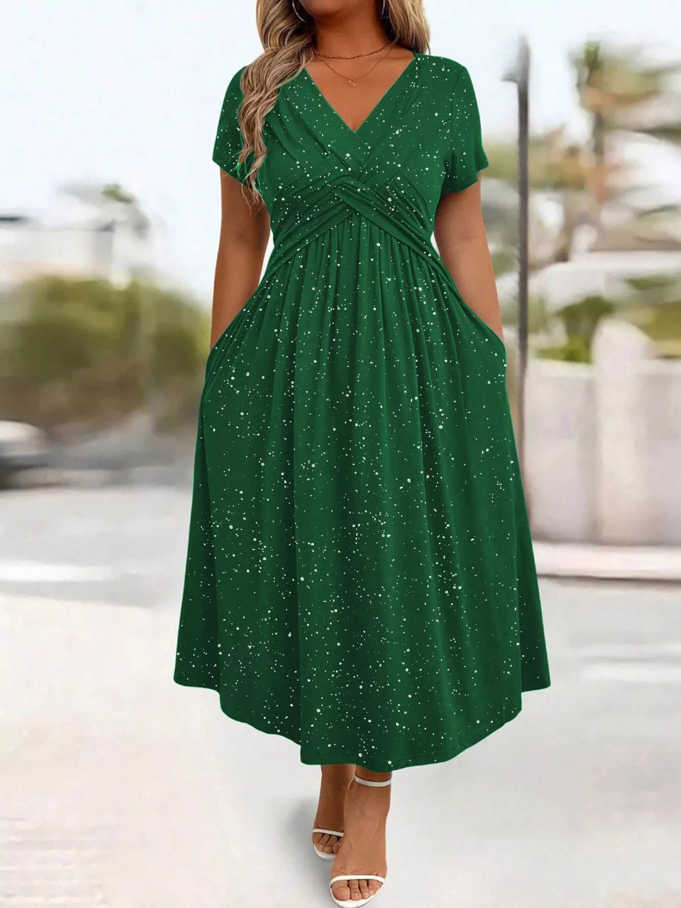 Full Size Glitter Flutter Sleeve Midi Dress Plus Size