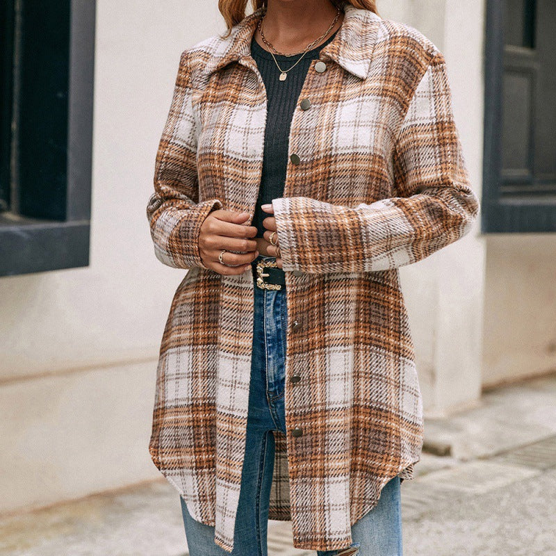 Women's Loose Casual Lapel Plaid Shirt Jacket