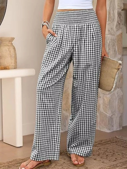Gingham Wide-Leg Pants