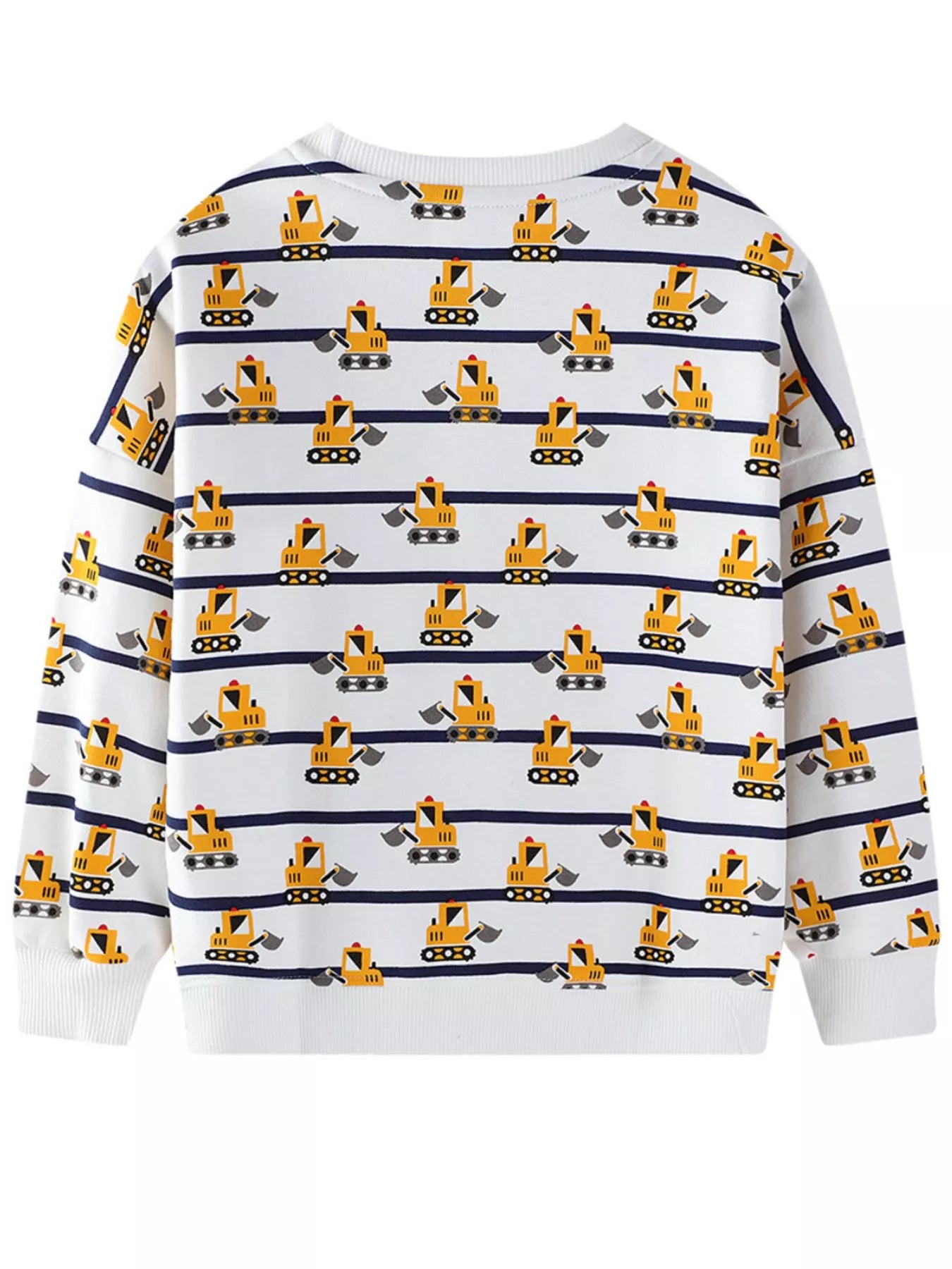 Children's Excavator Print Striped Crew Neck Sweatshirt