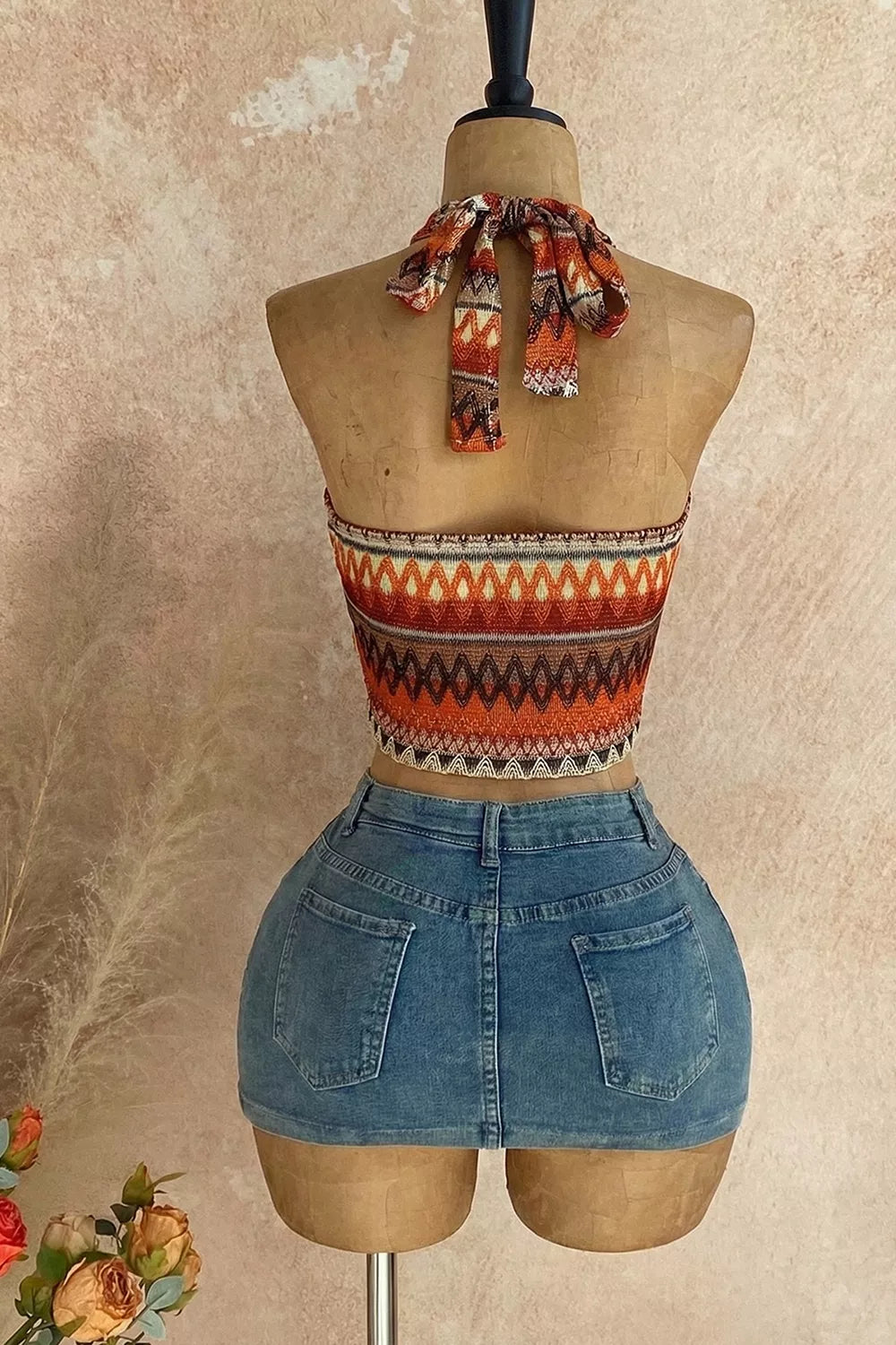 Ethnic Print Halter Neck Cami