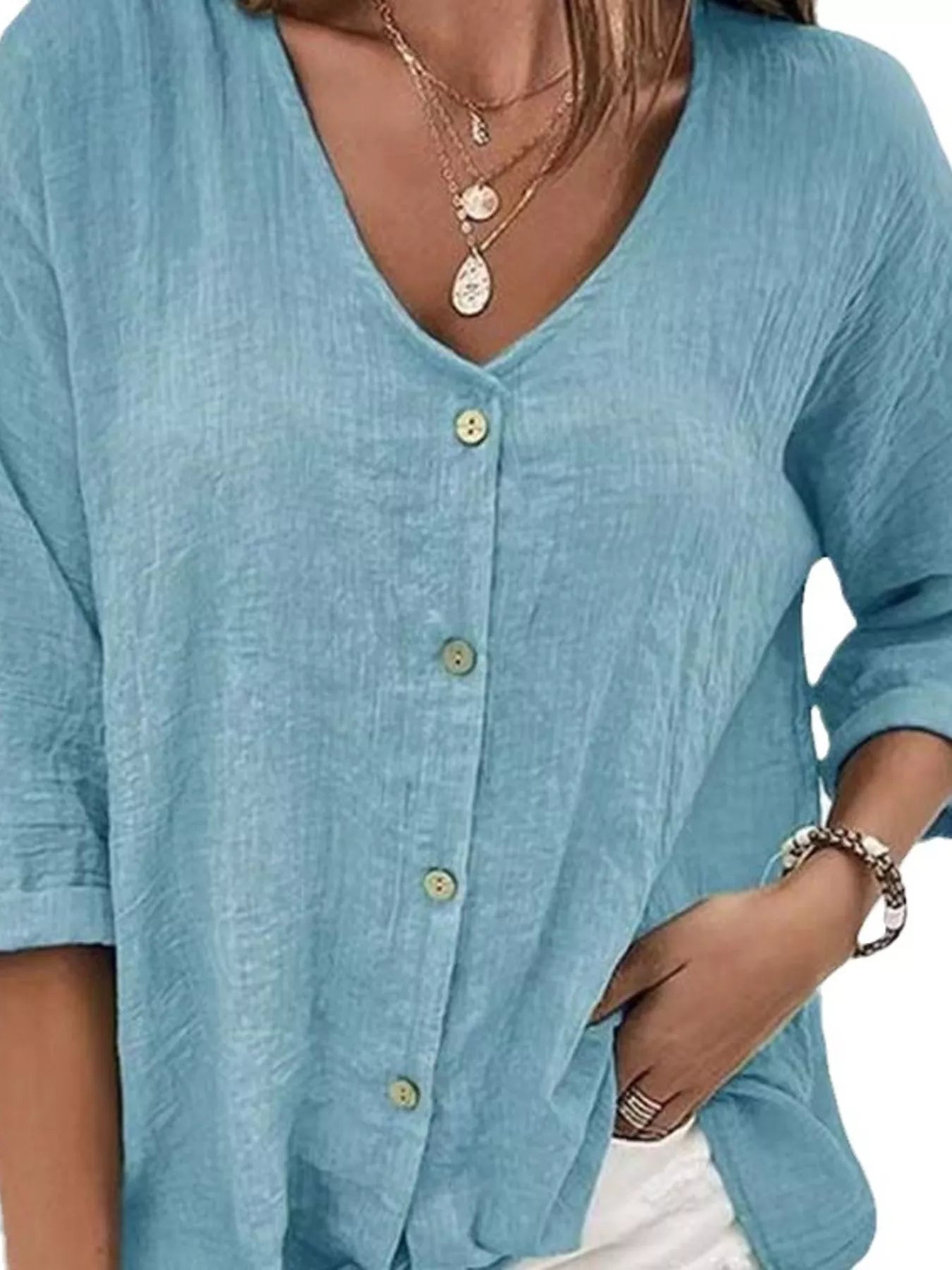 Full Size Casual V-Neck Button-Down Blouse Plus Size