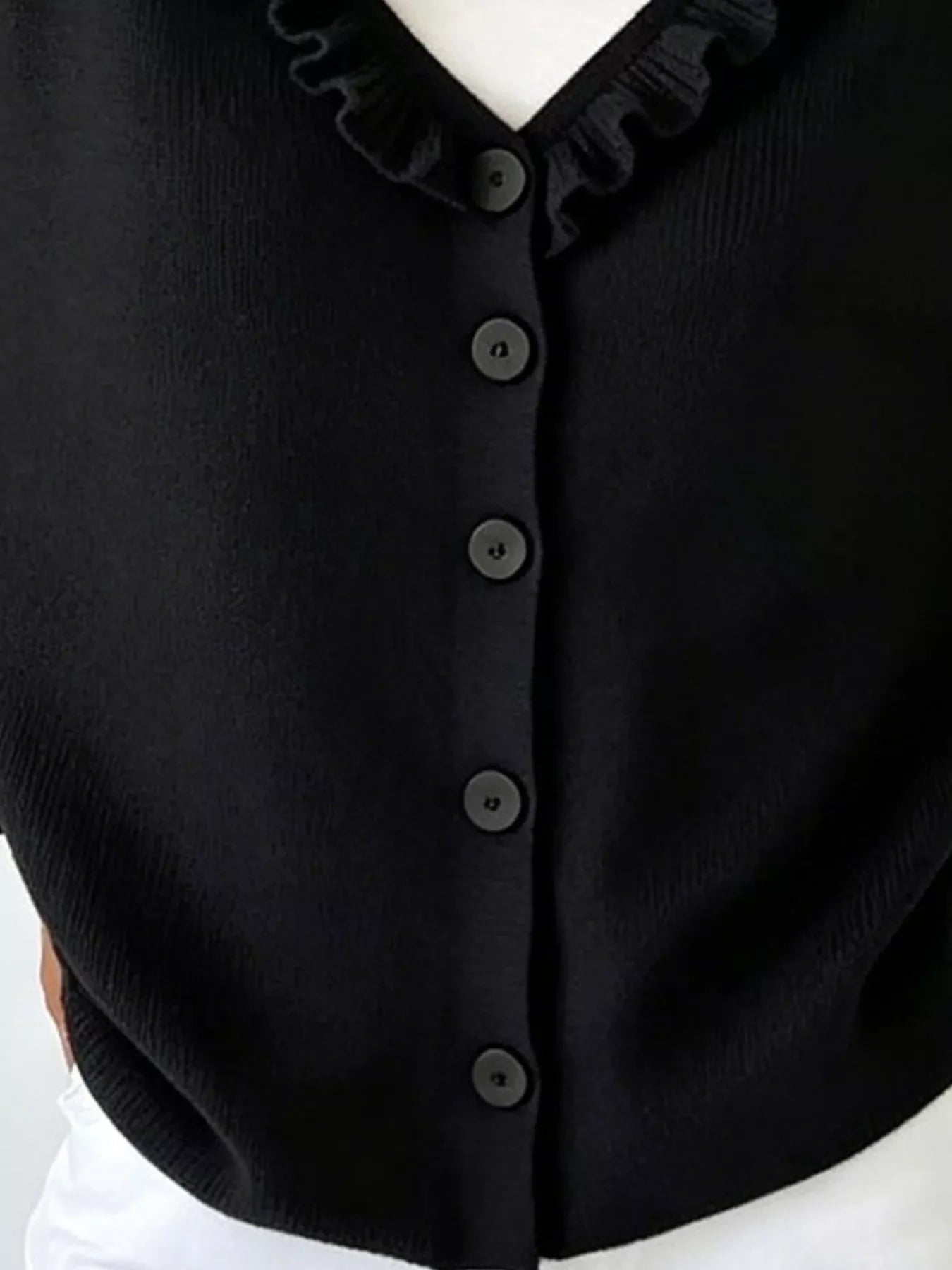 Ruffled Neckline Button-Up Cardigan