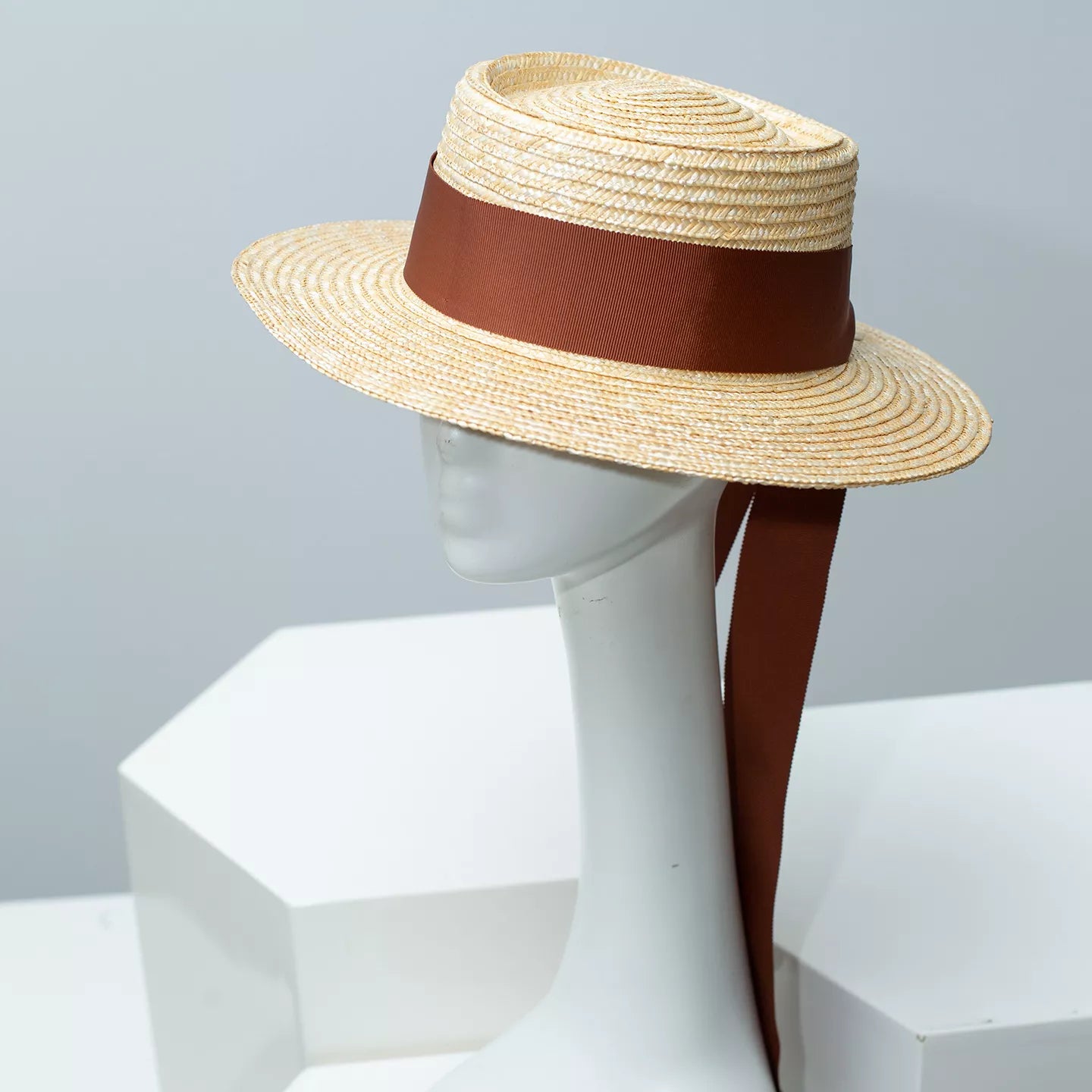 Straw Boater Hat with Ribbon