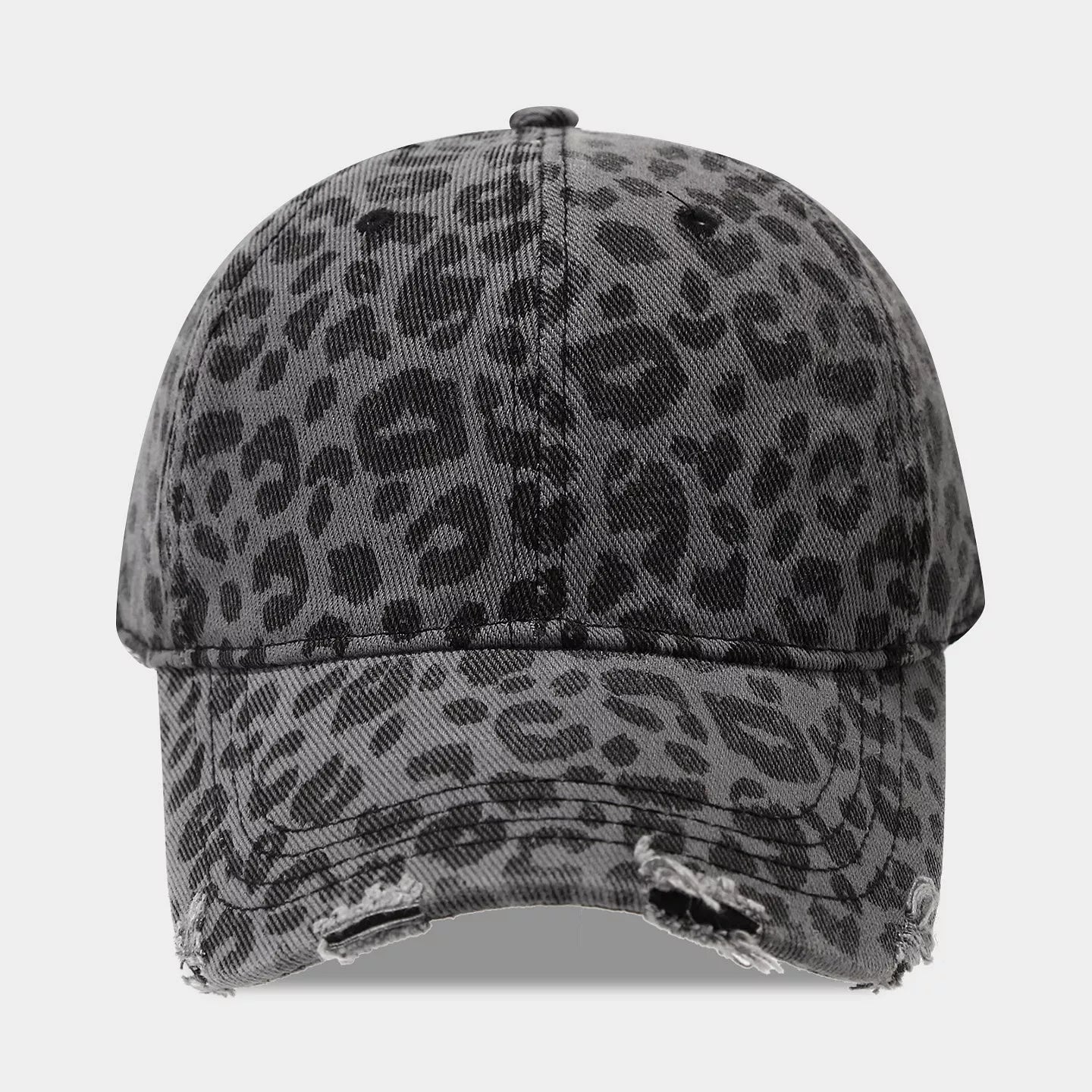 Distressed Leopard Print Cotton Baseball Cap