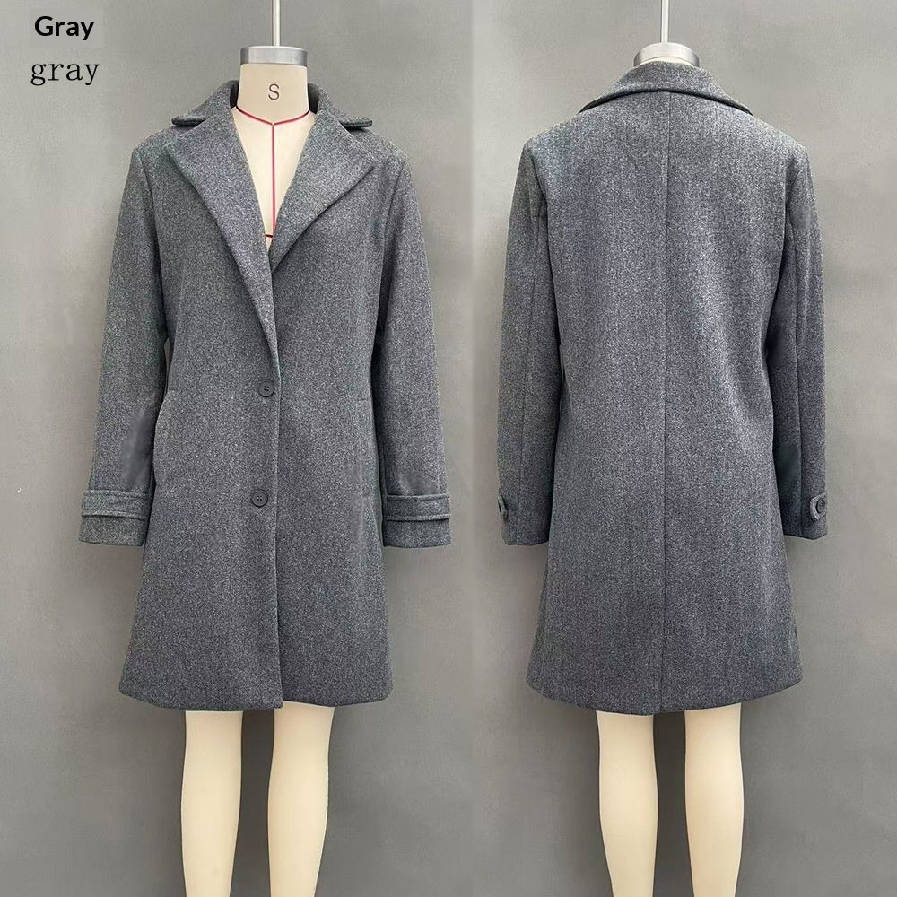 Women's Button-Front Mid-Length Lapel Coat