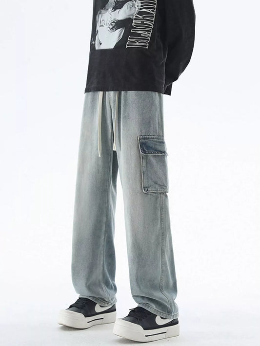Men's Drawstring Wash Wide Leg Jeans