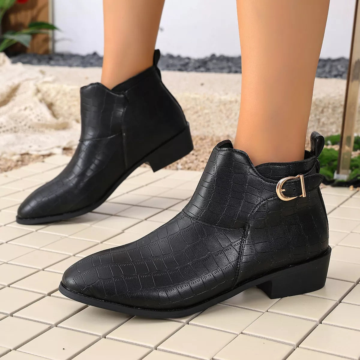 Point Toe Block Heels Boots