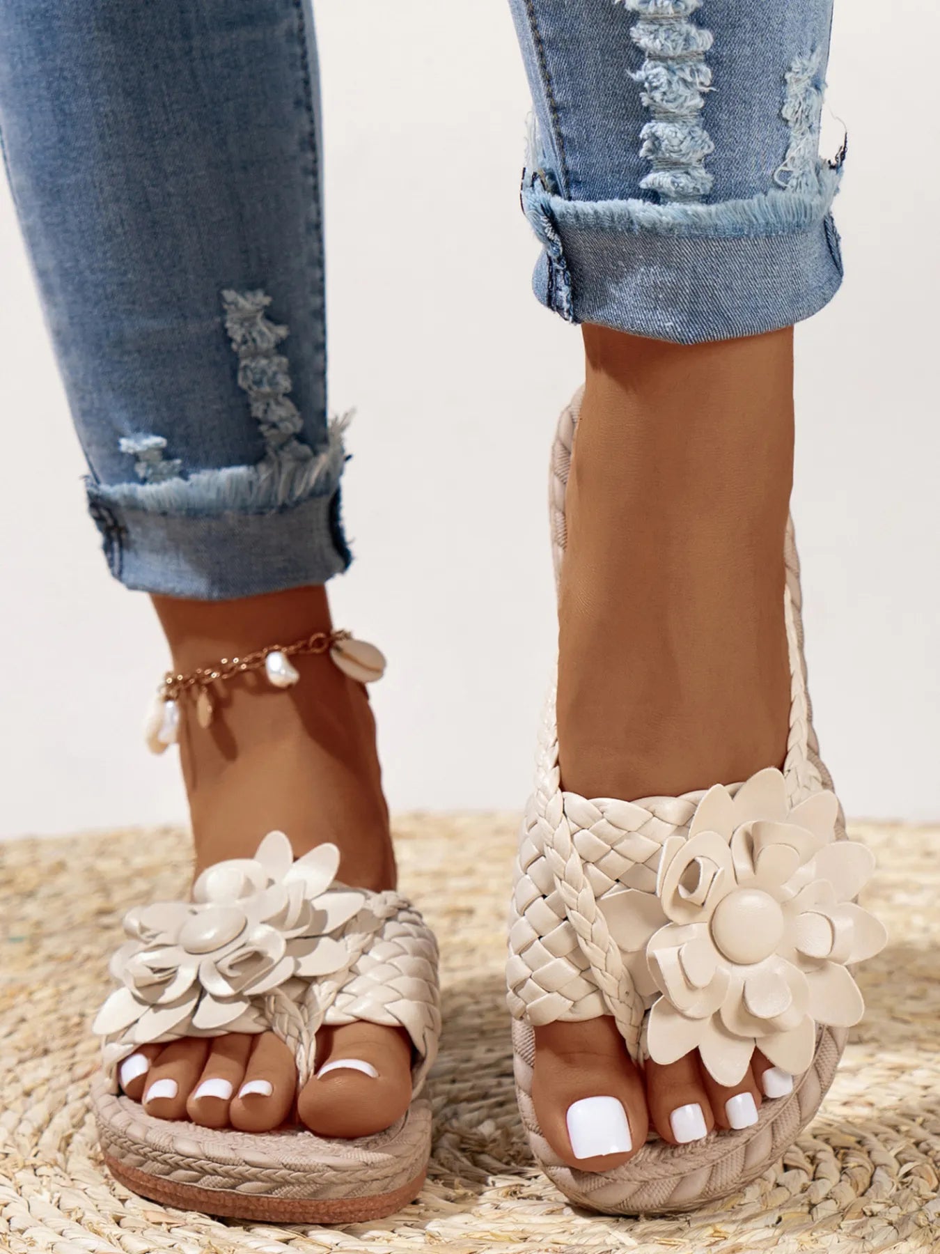 Floral Embellished Comfort Slide Sandals