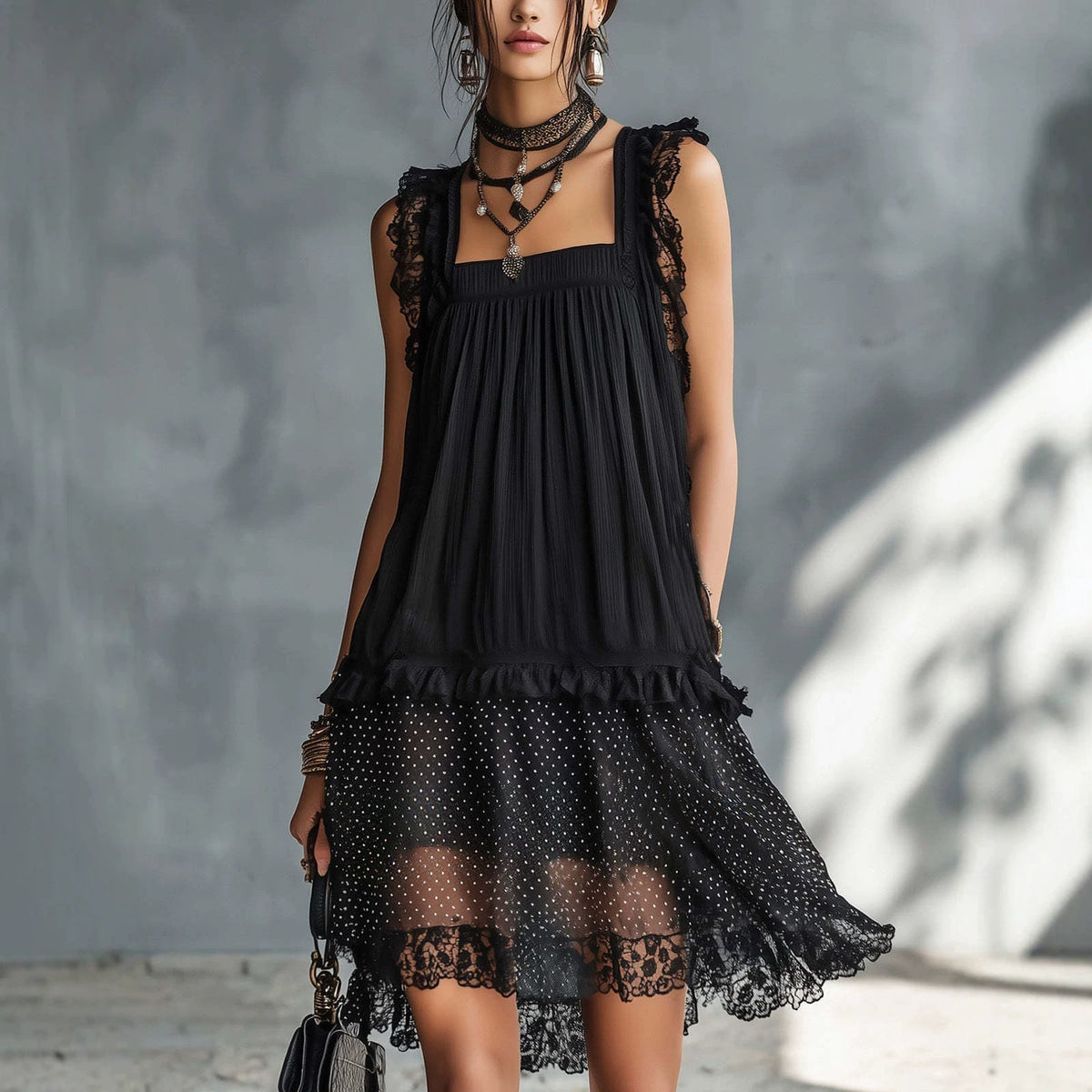 Women's Sleeveless Lace Patchwork Mini Dress