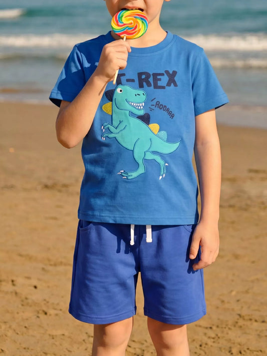 Children's Dinosaur Embroidered T-Shirt and Shorts Set