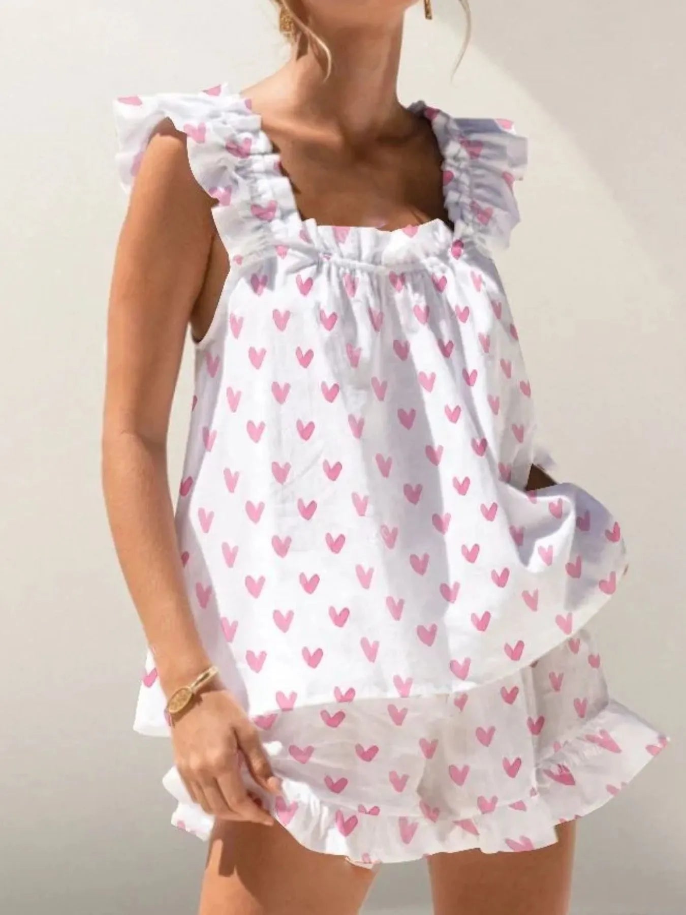 Ruffled Striped Tank and Shorts Set