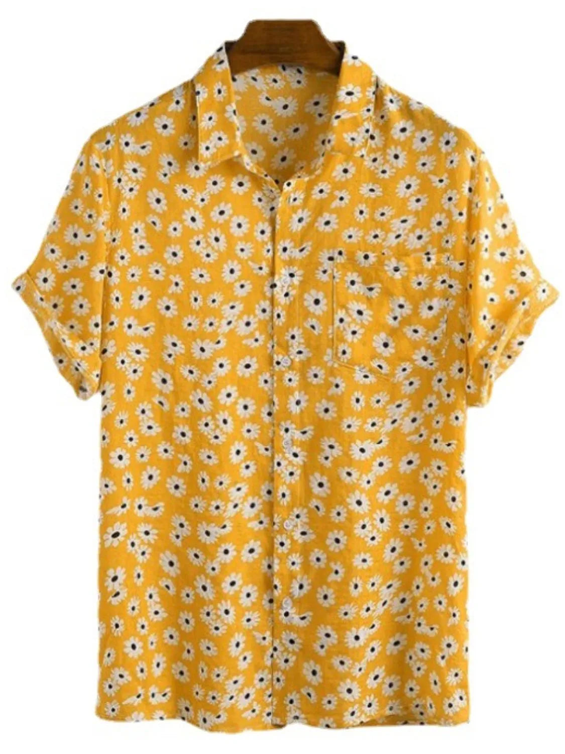 Men's Full Size Daisy Print Button Up Shirt Plus Size