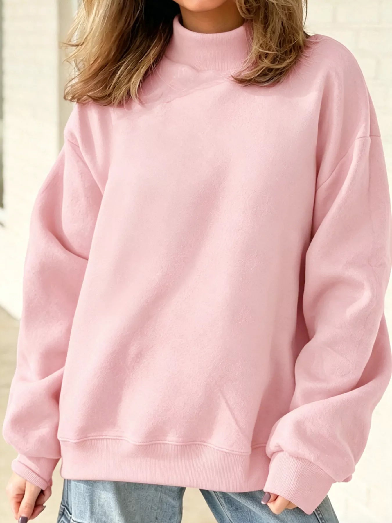 Mock Neck Dropped Shoulder Sweatshirt