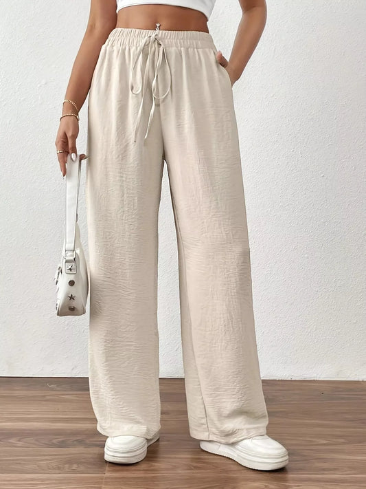 Casual Drawstring Wide Leg Pants