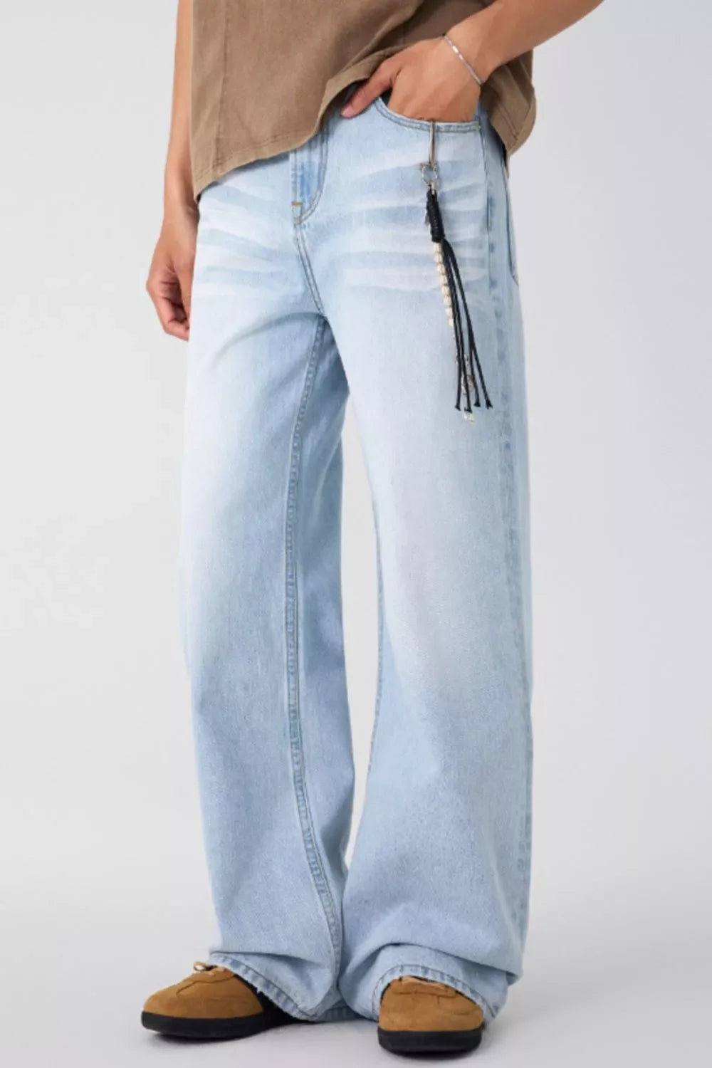 Men's Wide Leg Wash Jeans