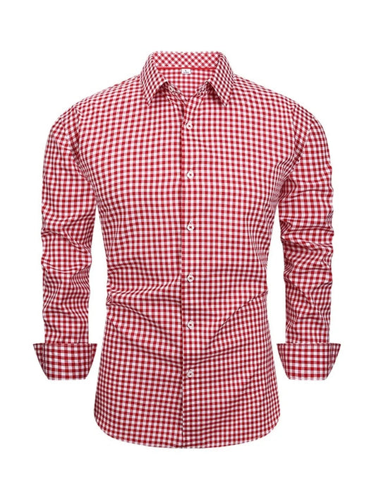 Men's Full Size Classic Fit Long Sleeve Gingham Shirt Plus Size