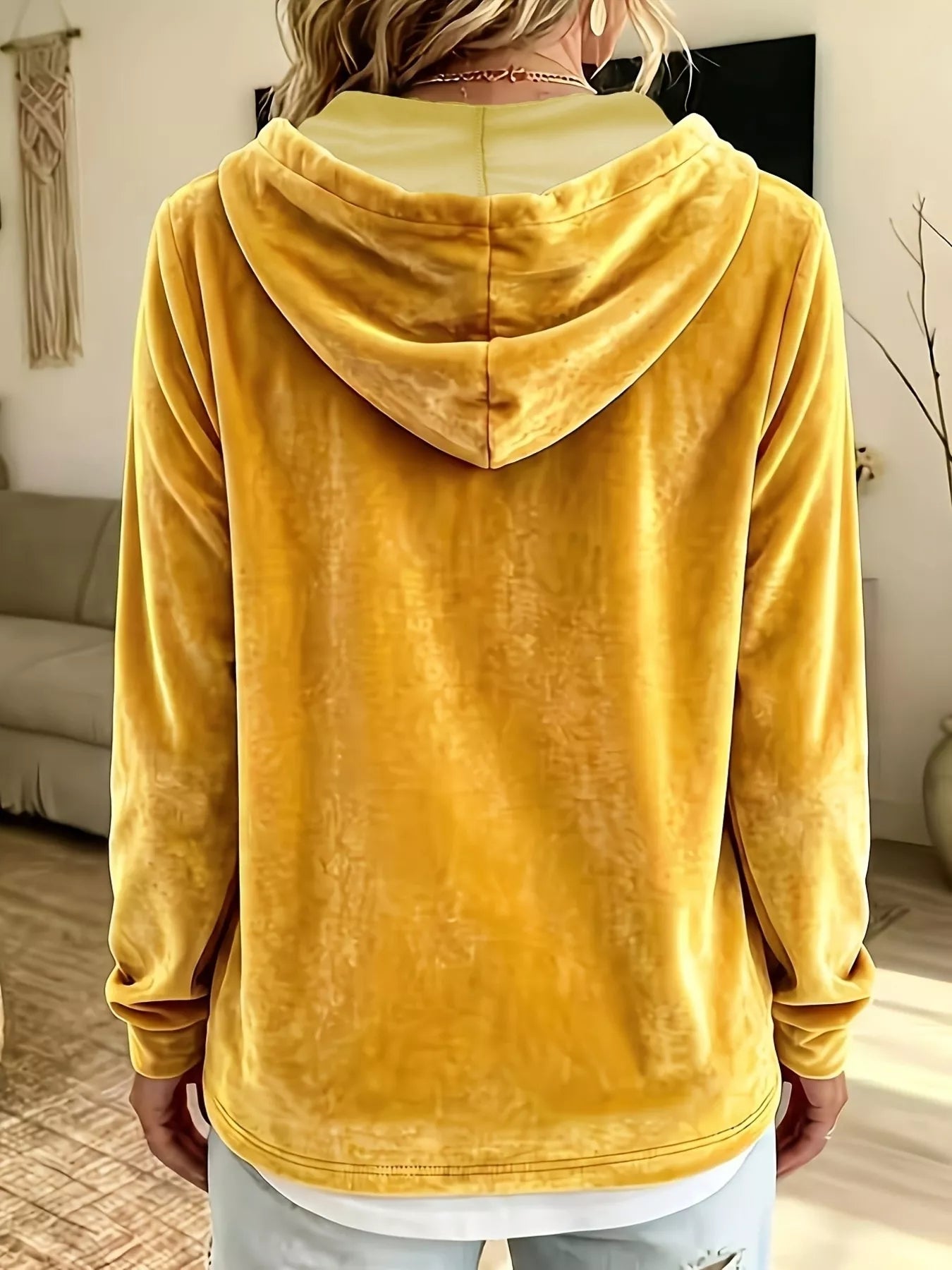 Full Size Drawstring Velvet Long Sleeve Hoodie Plus Size