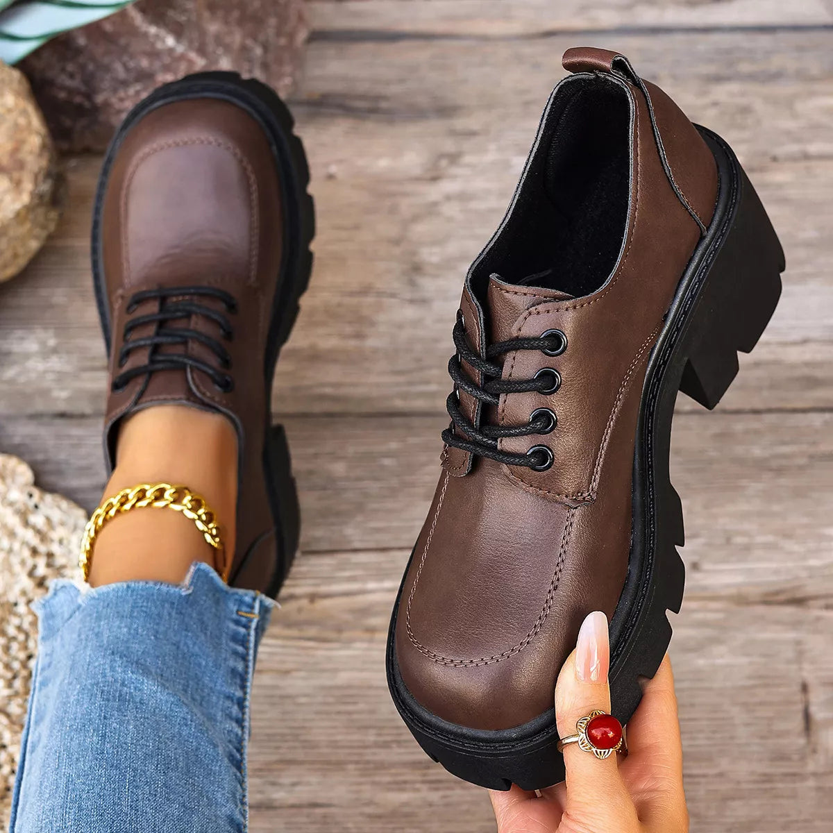 Chunky Platform Lace-Up Oxford Sneakers