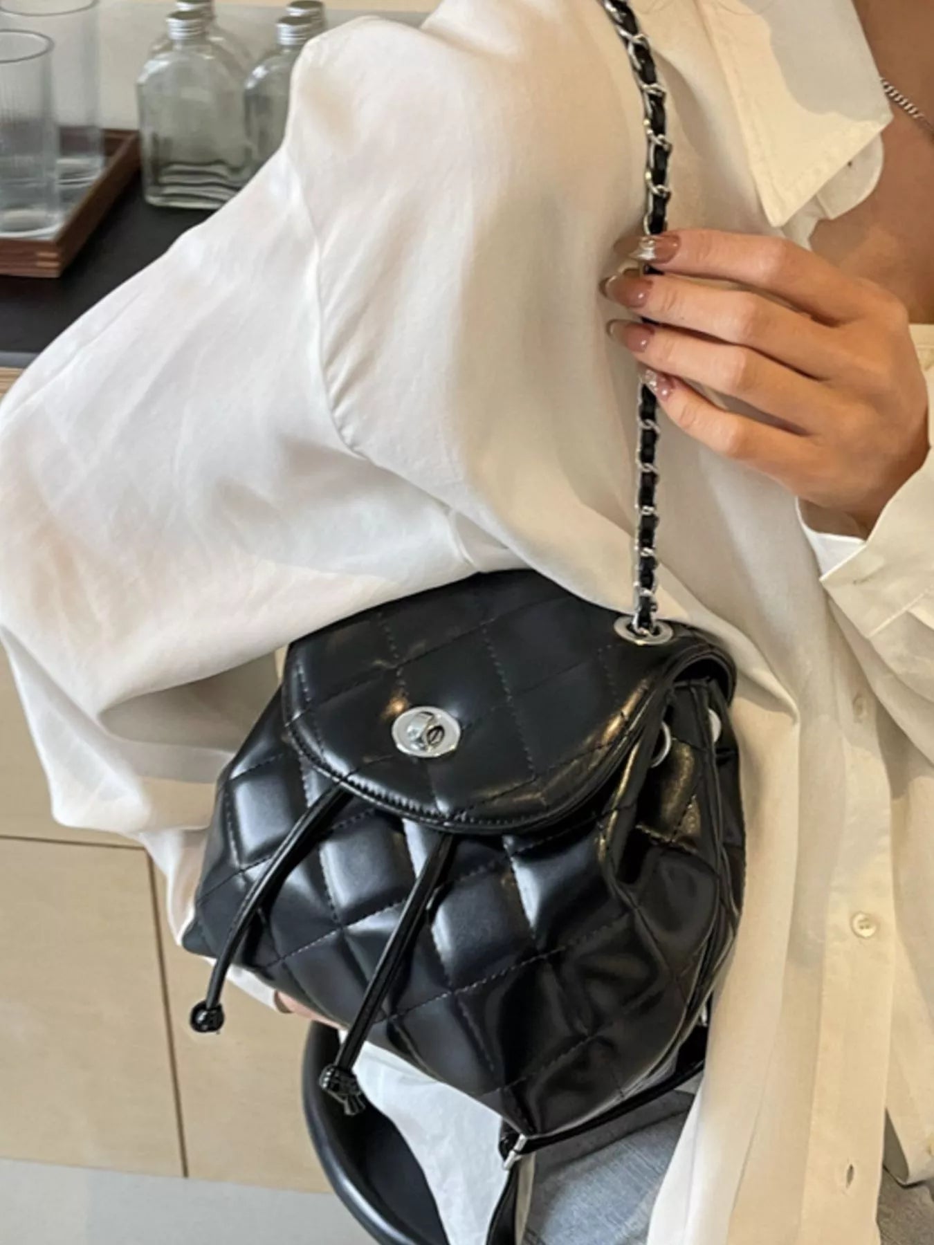 Quilted Chain Backpack Bag
