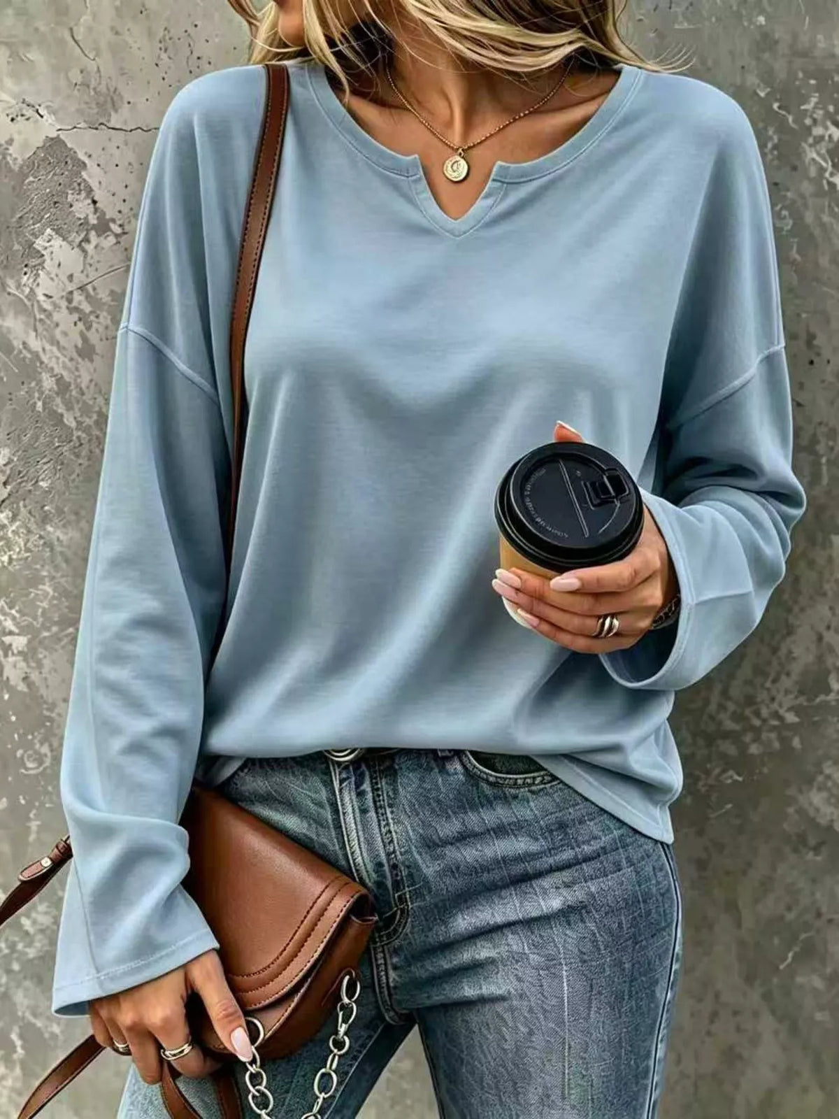 Full Size Solid Color Long Sleeve Loose T-Shirt Plus Size