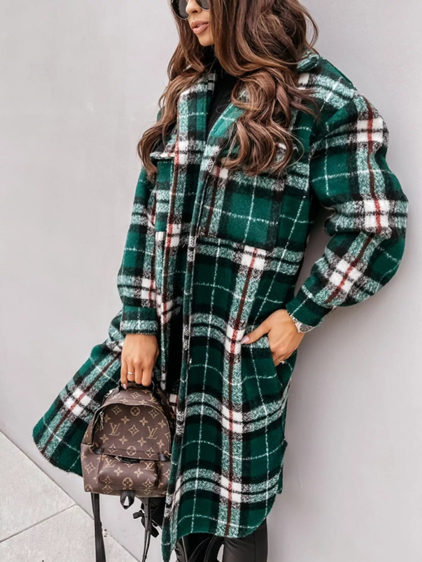 Longline Plaid Button Up Coat