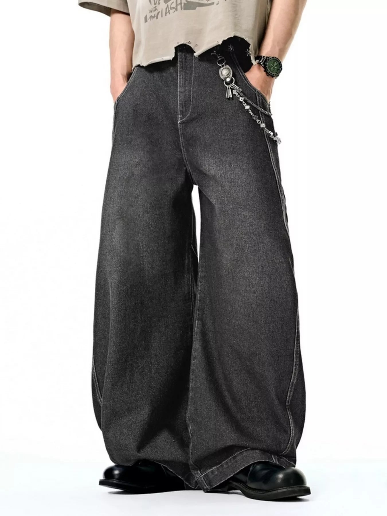 Men's Washed Wide Leg Jeans
