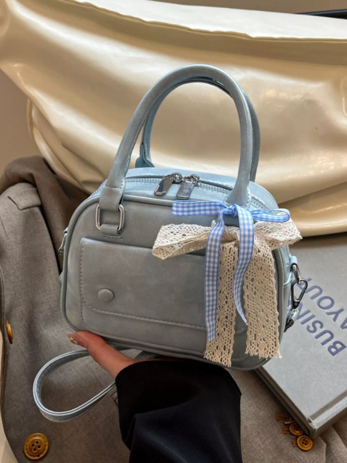 Bow Decor Top Handle Handbag