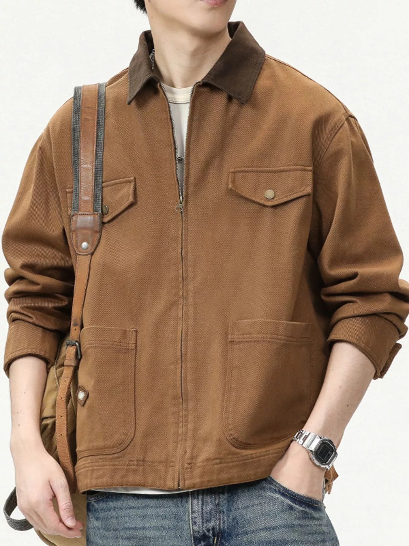 Men's Full Size Zip-Up Long Sleeve Jacket Plus Size