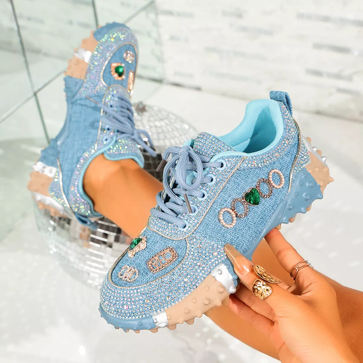Rhinestone Round Toe Sneakers