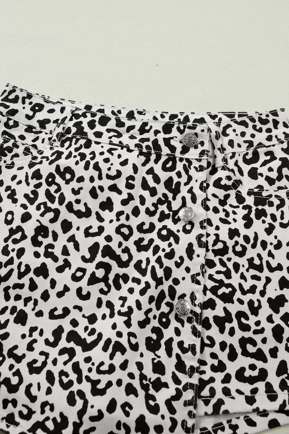 Leopard Print Button Overlap Denim Shorts