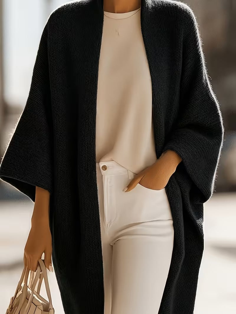 Women's Loose-Fit Knitted Shawl Jacket with Lantern Sleeves