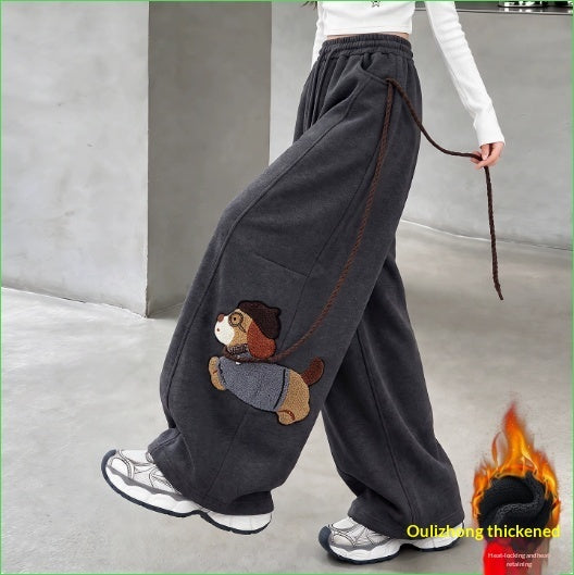 Bear-Detail Wide-Leg Cotton-Blend Sweatpants
