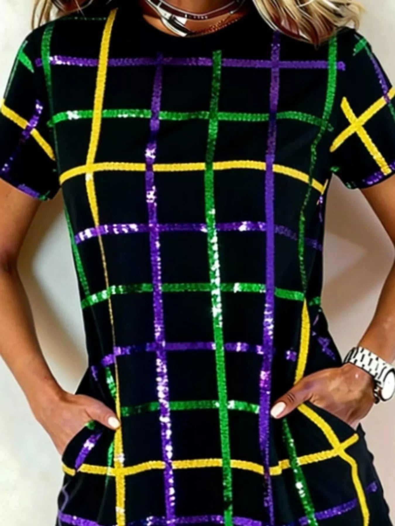Full Size Plaid Short Sleeve Mini Dress Plus Size