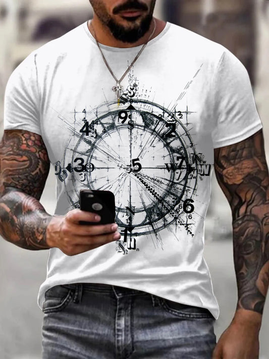 Men's Full Size Artistic Compass Graphic Round Neck T-Shirt Plus Size