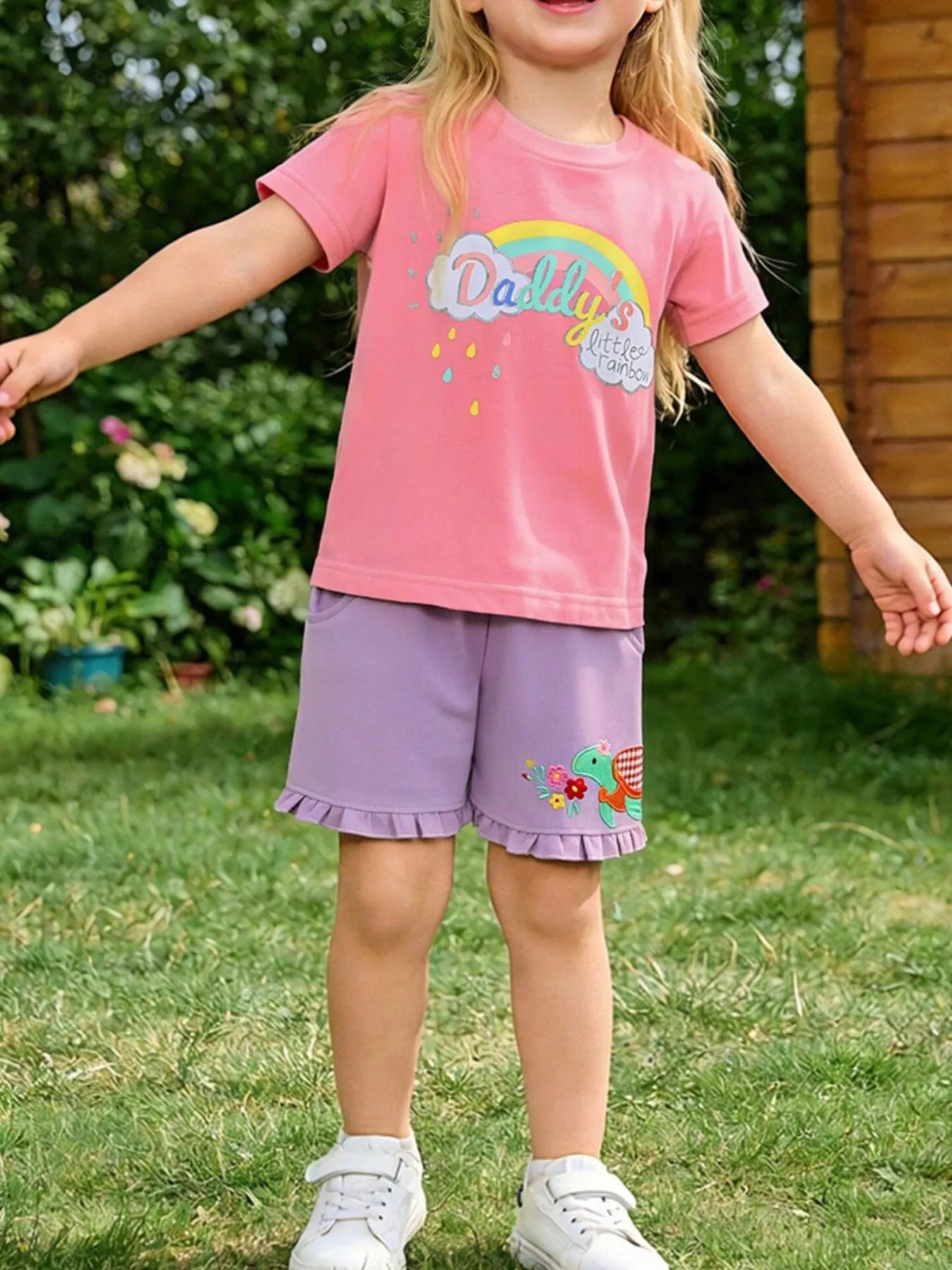 Children's Daddy's Little Rainbow Graphic Tee & Shorts Set