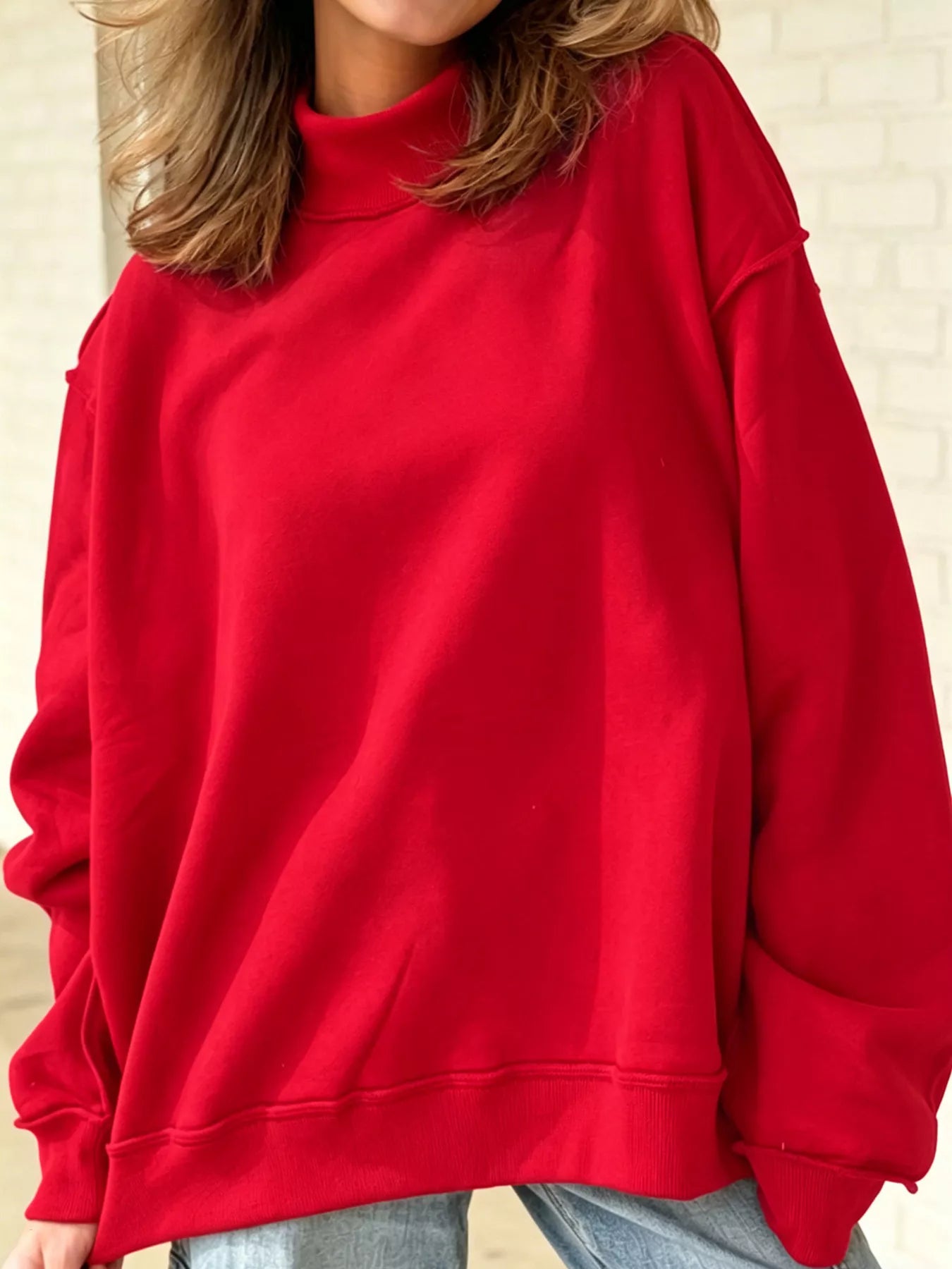Mock Neck Dropped Shoulder Sweatshirt