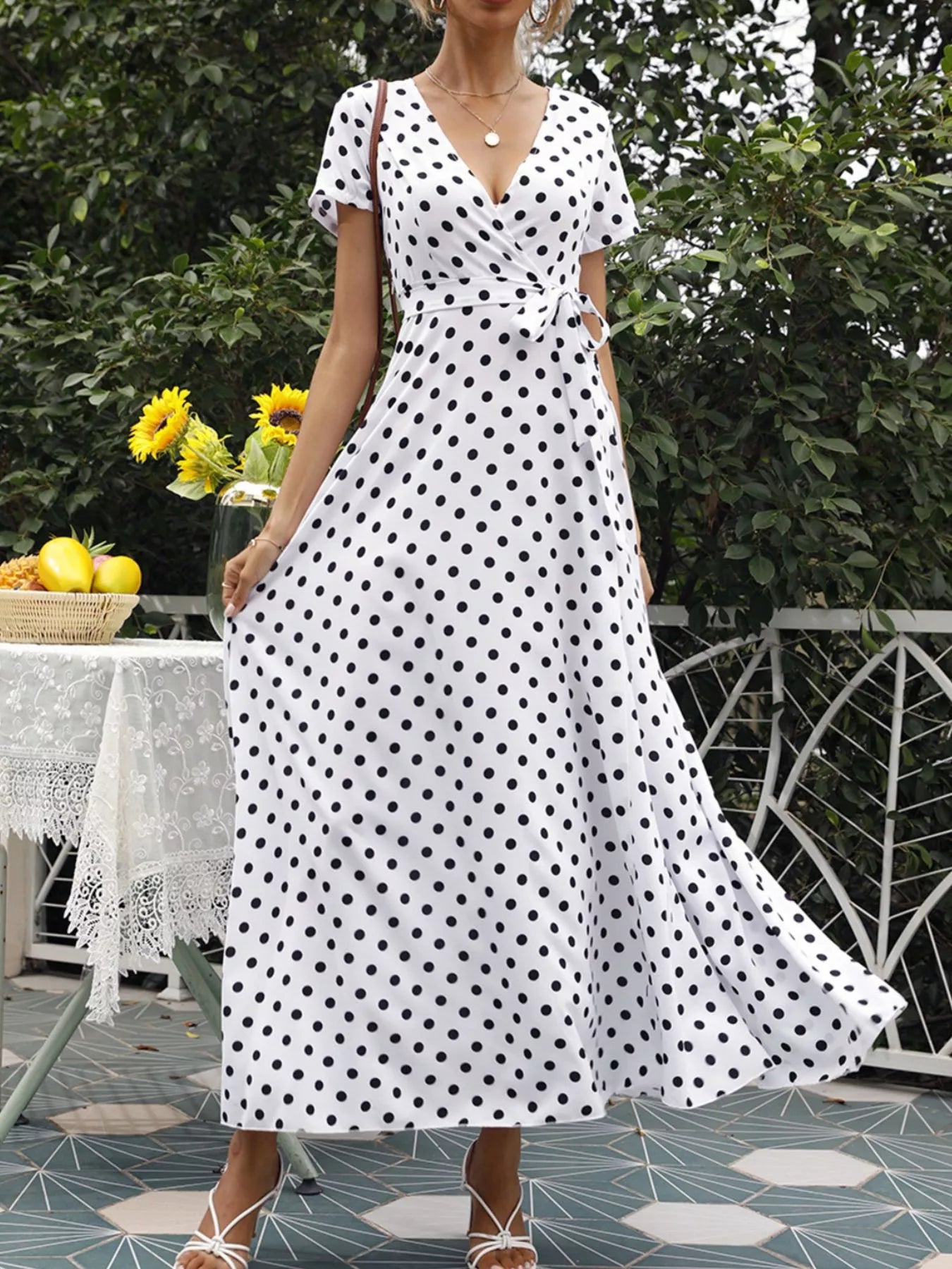 Polka Dot Wrap Maxi Dress